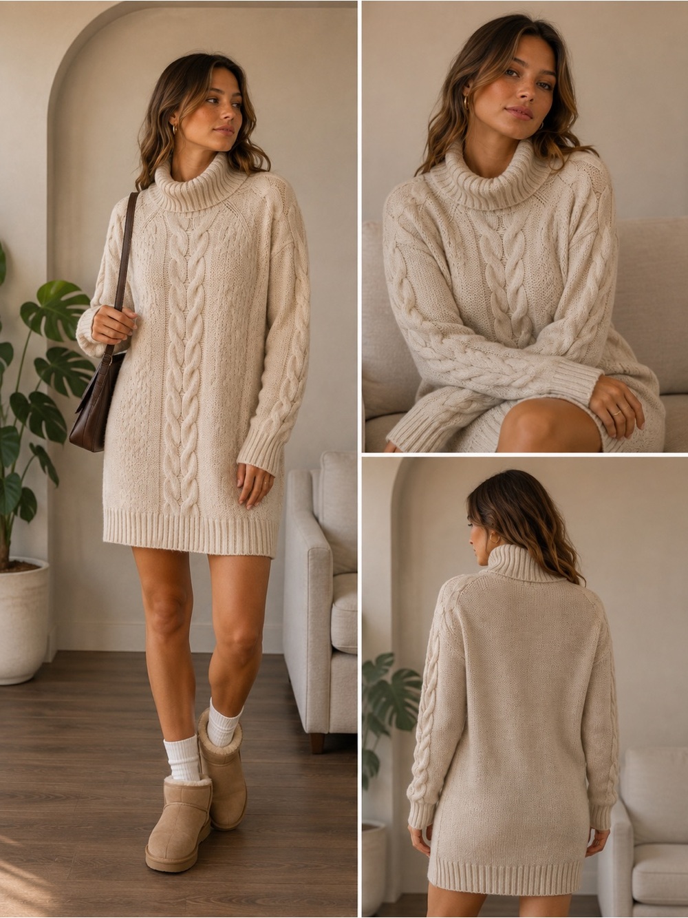 Banana Republic Cream Cable Knit Turtleneck Sweater Dress